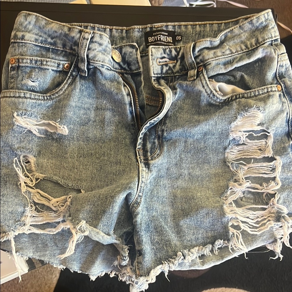 Distressed Denim Shorts - Blue
